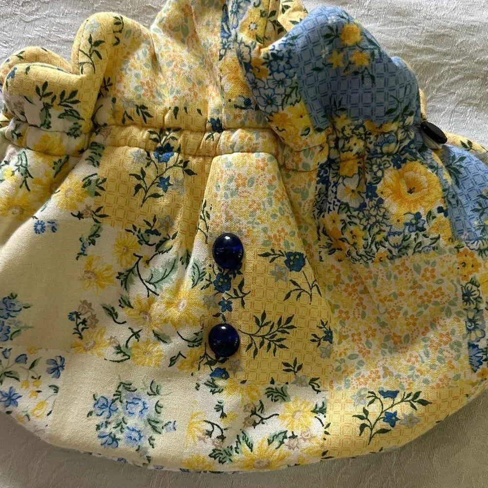 Hand Crafted Tea Cozy Floral Yellow and Blue